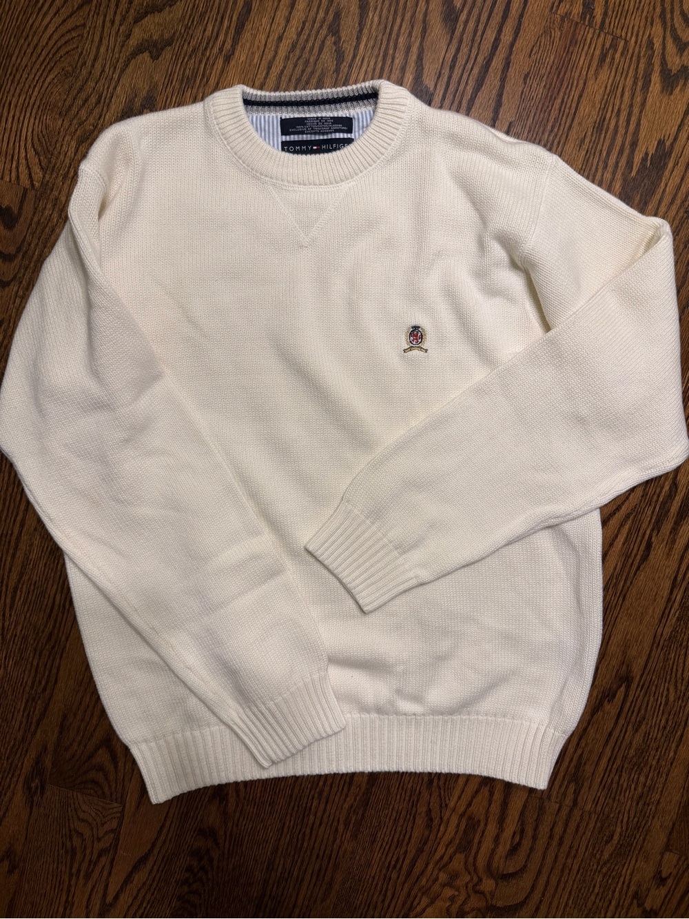 Tommy Hilfiger Preppy Academia Classic Cream Crewneck Preppy Chunky Sweater